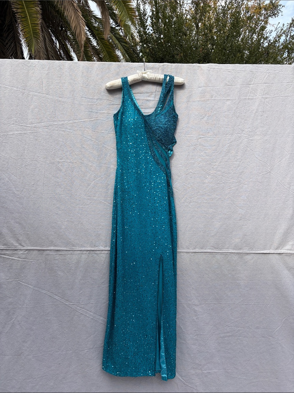Sparkling Teal Sequin Evening Dress - Women's Formal Gown